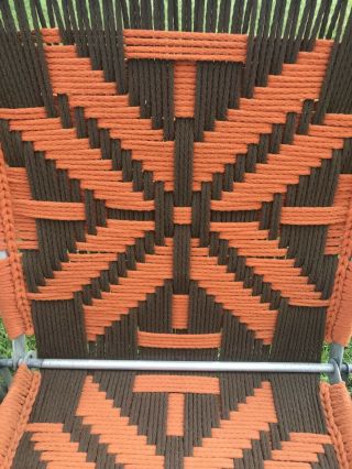 2 Vtg Aluminum Macrame Folding Lawn Chair Set Brown Orange/ Yellow Orange 6