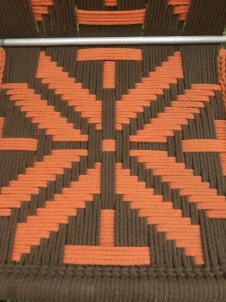 2 Vtg Aluminum Macrame Folding Lawn Chair Set Brown Orange/ Yellow Orange 7