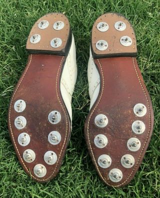 Vintage FootJoy Classics mens white 9.  5D leather golf shoes style 51409 8