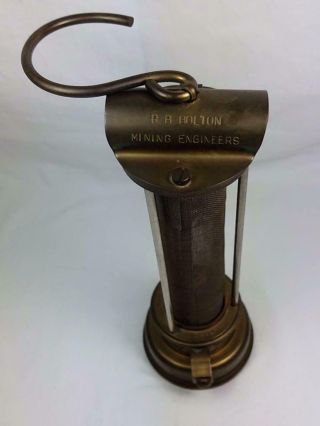 VINTAGE BRASS DAVY GAUZE MINERS LAMP R B BOLTON MINING ENGINEERS CONSETT 1970 ' S 4