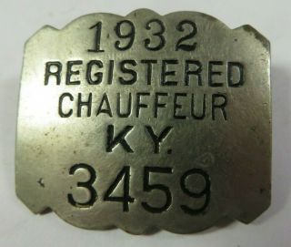 Vintage 1932 State Of Kentucky Chauffeur Badge No.  3459 Driver License Pin Ky