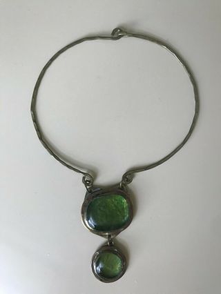 Raphael Alfandry Vintage Large Green Stones Modernist Jewelry Necklace 1970 