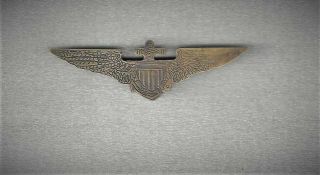 Rare Unusual Pre Ww2 3 " U.  S.  Navy Sweetheart Etched Pilot Wings Brass Pin Back