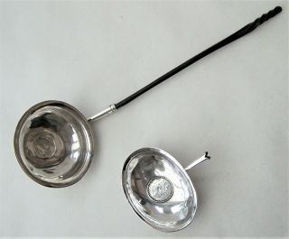 2 X George Iii Silver Toddy Ladle Bowls C/w Silver Coin Inserts 1787 & 1818