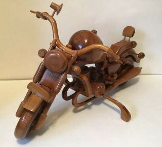 Large Vintage Wooden Harley Davidson Style Motorcycle Model