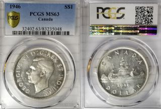 Canada 1946 Dollar,  Rare Pcgs 63 Pq,  Better Grade,  Sharp,  Luster,  Low Mintage