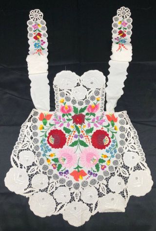 Hungarian Vintage Hand Embroidered Apron Kalocsa Floral Pattern