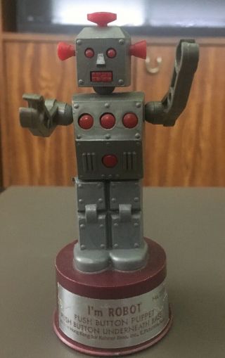 Vintage Push Button Puppet I’m Robot Red And Gray And Rare