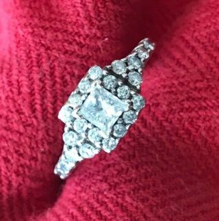14k White Gold And Princess Cut Diamond Engagement Ring - Vintage Looking