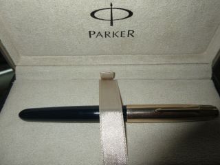 Vtg Parker 51 Fountain Pen Midnight Blue Barrel G.  F.  Cap Med Grade Gold Nib