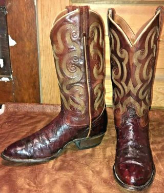 Vtg Tony Lama 8d Boots Exotic Full Quill Ostrich Leather Western Cowboy Usa Made