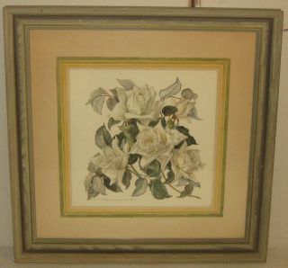 Vintage Marion Freeman Wakeman White Roses Painting - Martha 