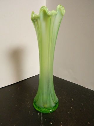 Vintage Fenton Opalescent Green Depression Stretch Glass 12.  25 