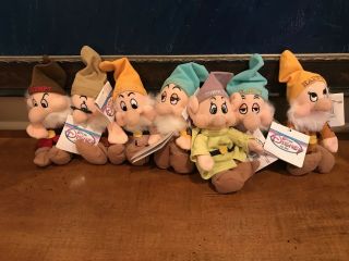 Disney Store Seven Dwarfs 7 Mini Bean Bag Plush Set Stuffed Animals Vintage 90s