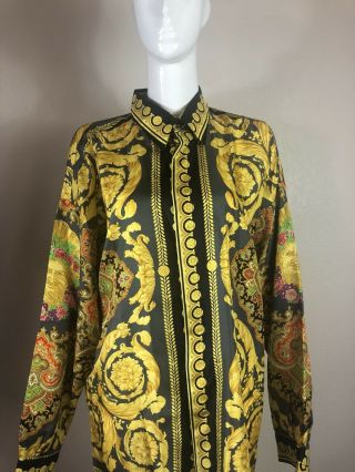 Rare Vtg Gianni Versace Gold Baroque Silk Shirt Sz 48 M 4