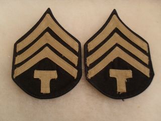 Rare Wwii Theater Made Us Army Sgt W/t Below 2 Piece Const Pr Chevs On Blk Twill