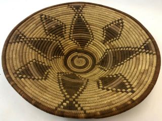 Vintage 14.  5 " Monochrome Navajo Native American Woven Straw Reed Coil Basket