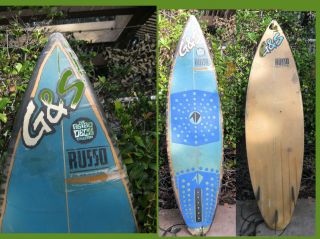 Surfboard G & S Vintage Surf Board Russo 3 Fin Classic Old Blue Ivory Color