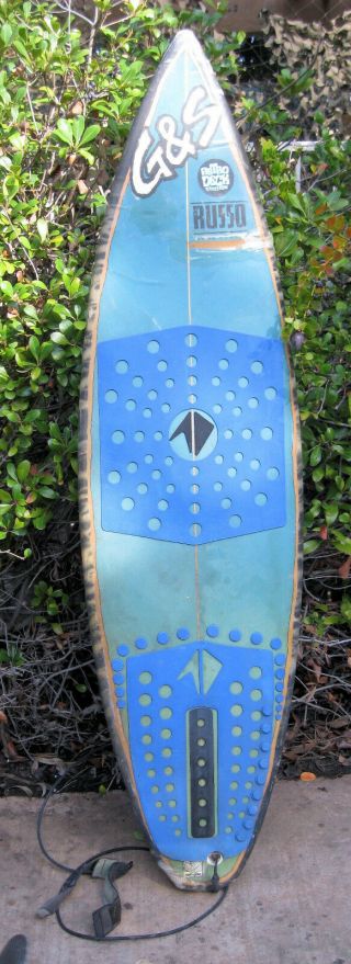 surfboard G & S Vintage Surf Board Russo 3 Fin Classic Old Blue Ivory Color 3