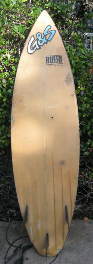 surfboard G & S Vintage Surf Board Russo 3 Fin Classic Old Blue Ivory Color 8
