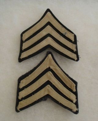 Rare Wwii Theater Made Us Army Sgt 2 Piece Const Pair Chevs Sewn On Blk Twill