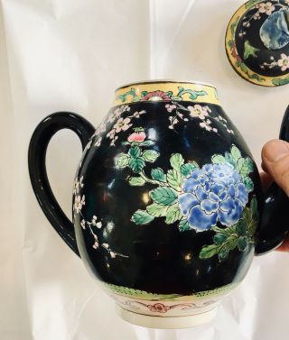Chinese Vintage Small Tea Pot Painted With Flowers,  birds,  Script 3