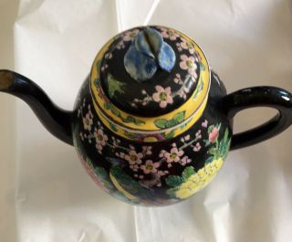 Chinese Vintage Small Tea Pot Painted With Flowers,  birds,  Script 5