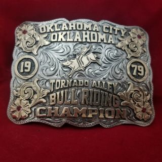 Rodeo Trophy Buckle 1979 Vintage Oklahoma City Ok Cowboy Bull Rider Champion 265