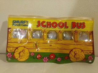 Vintage 1983 Smurfs Smurfy Pencil Supplies Case Plastic Binder School Bus
