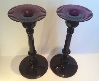 Vintage Antique Amethyst Cut Glass 12” Candlesticks Holders Purple