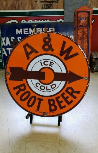 A & W Root Beer Porcelain Sign Vintage Vending Machine Soda Fountain Display