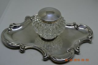 Antique Art Nouveau Sterling Silver Dresser Bottle Tray Set Cut Glass