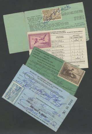 1938,  1939,  1950,  1953 (4) Diff Michigan Hunting / Fishing Licenses Bu4073