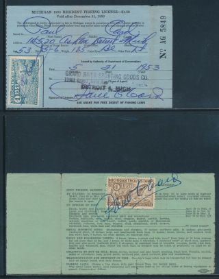 1938,  1939,  1950,  1953 (4) DIFF MICHIGAN HUNTING / FISHING LICENSES BU4073 4