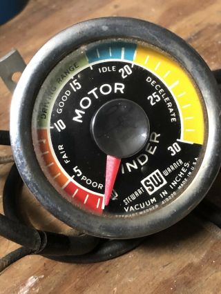 Vintage Stewart Warner Motor Minder Vacuum Gauge Hot Rod Rat Rod 4