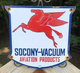 Vintage Socony - Vacuum Aviation Porcelain Gas Station Pump Sign,  1956