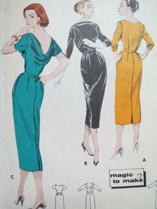 Butterick 8307 Vintage 1950s Sewing Dress Pattern Size 16 Bust 36 50s