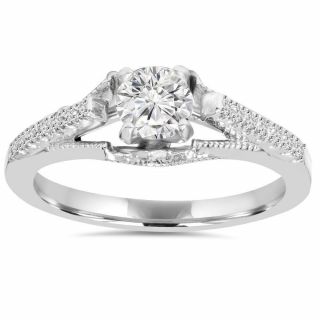 1/2ct Vintage Diamond Engagement Ring 14k White Gold