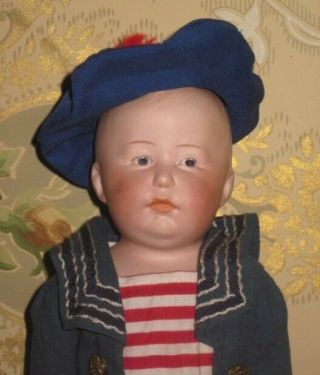 Antique German 11 1/2 " Gebruder Heubach Character Boy Doll In Mariner Outfit