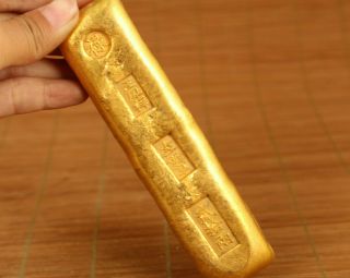 Big Chinese Old Brass Not Gold Handwork Jingchang Qing Dynasty Coin Bar Art