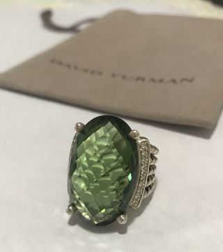 Rare David Yurman Wheaton Ring 26/16mm Prasiolite Diamonds Size 7