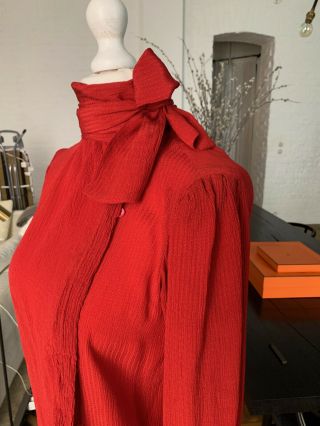 Saint Laurent vintage,  silk crepe,  red scarf blouse,  size FR44 11