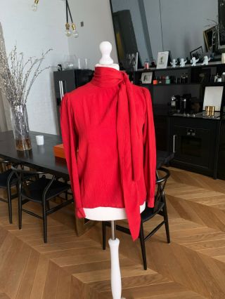 Saint Laurent vintage,  silk crepe,  red scarf blouse,  size FR44 2