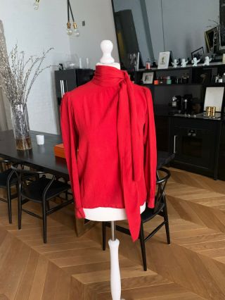 Saint Laurent vintage,  silk crepe,  red scarf blouse,  size FR44 3