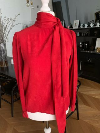 Saint Laurent vintage,  silk crepe,  red scarf blouse,  size FR44 4