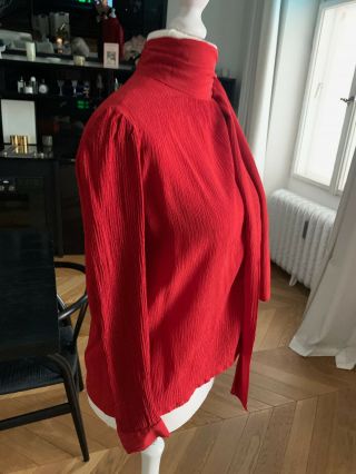 Saint Laurent vintage,  silk crepe,  red scarf blouse,  size FR44 5