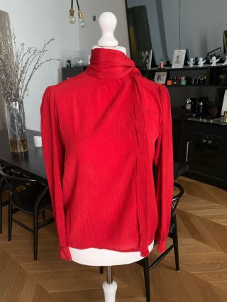 Saint Laurent vintage,  silk crepe,  red scarf blouse,  size FR44 7