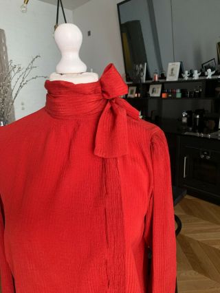 Saint Laurent vintage,  silk crepe,  red scarf blouse,  size FR44 9