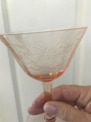 Vintage Pink Depression Glass Sherbet Glasses Dogwood Pattern By Macbeth Evans 8