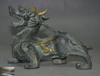 Old Chinese Bronze Gilt Feng Shui Auspicious Brave Troops Pixiu Beast Statue